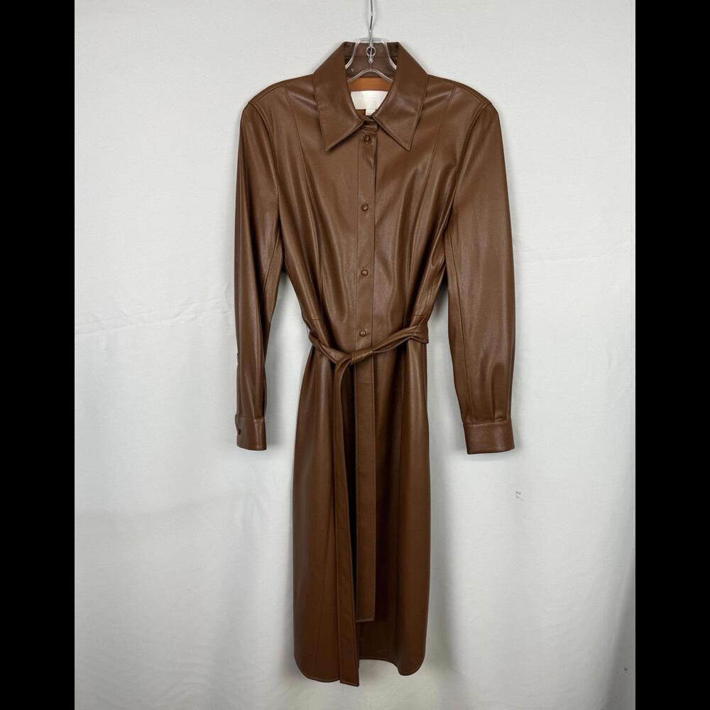 Hugo Boss Dalelli Faux Leather Belted Long Coat Brown Size 4 US
